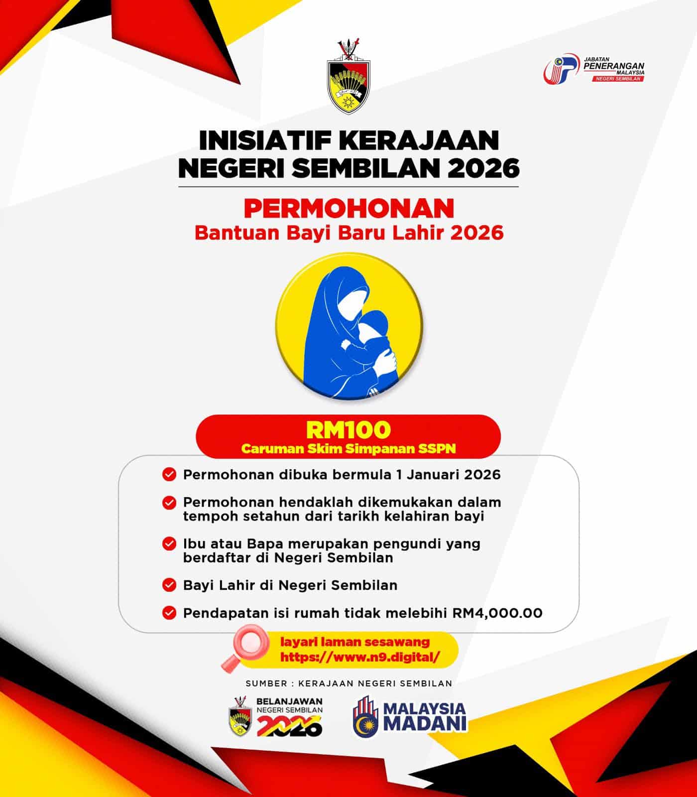Bantuan Bayi Baru Lahir Negeri Sembilan (2026): Syarat & Cara Permohonan