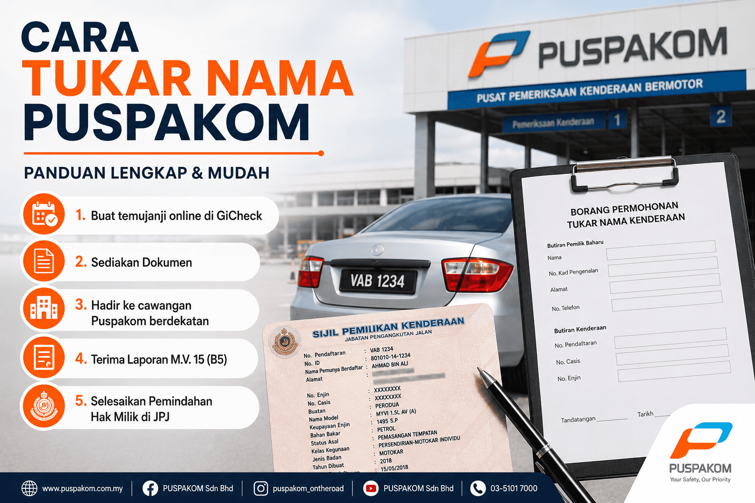 Cara Tukar Nama Puspakom, Caj Bayaran & Temujanji