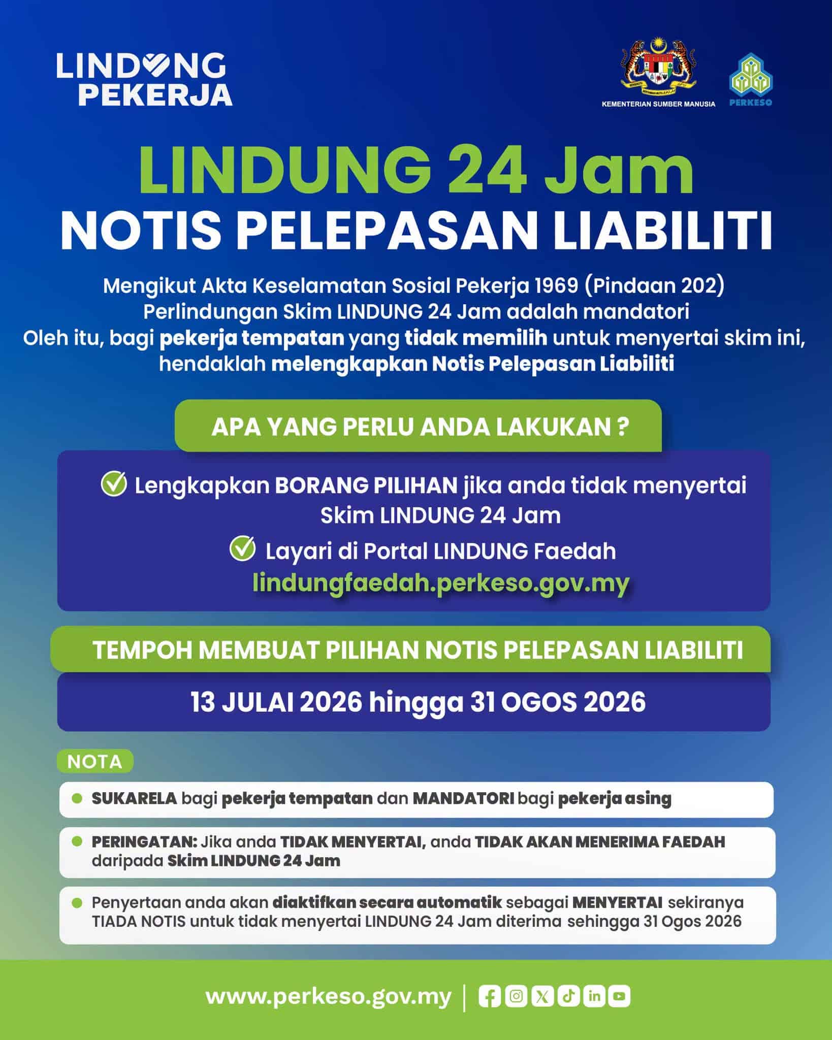 SOCSO PROTECT Disclaimer Notice: Method, Conditions & Important Dates