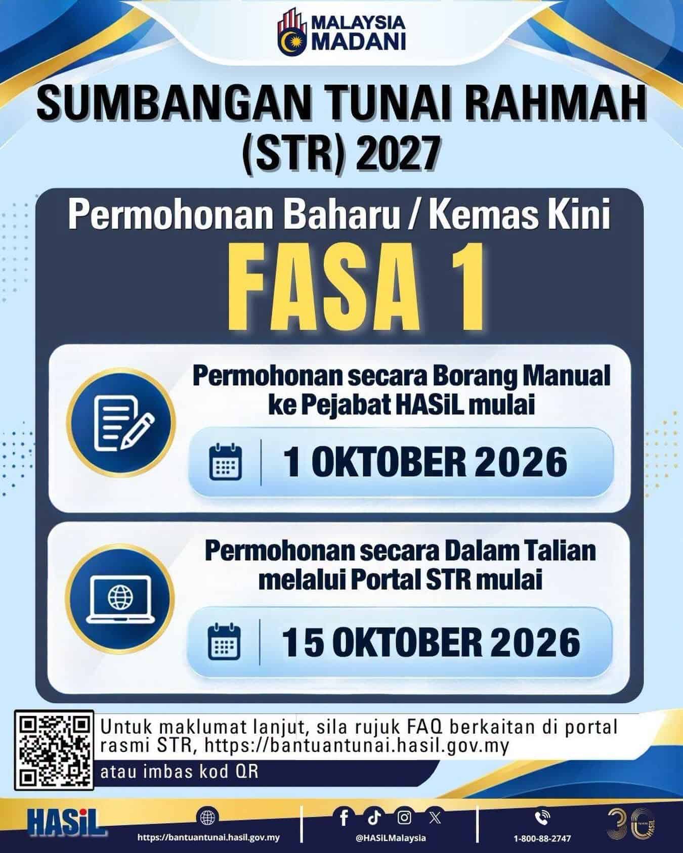 STR 2027 – Permohonan Fasa 1 Dibuka Bermula 1 Oktober 2026